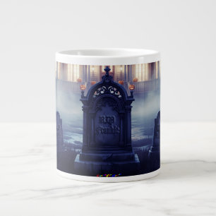Taza De Café Gigante Casa de Halloween con Frankie, azul oscuro