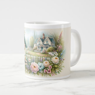 Taza De Café Gigante Casa de pájaros Cottagecore con jardín floral