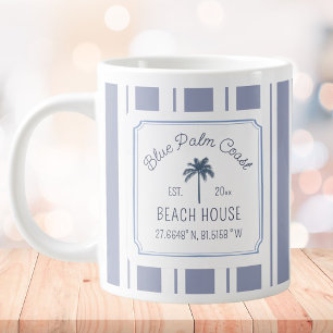 Taza De Café Gigante Casa de Playa Azul Rayas Granja Costera