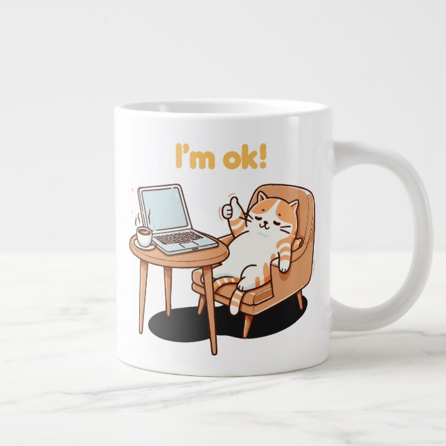 Taza De Café Gigante cat lover gift i'm ok (Derecha)