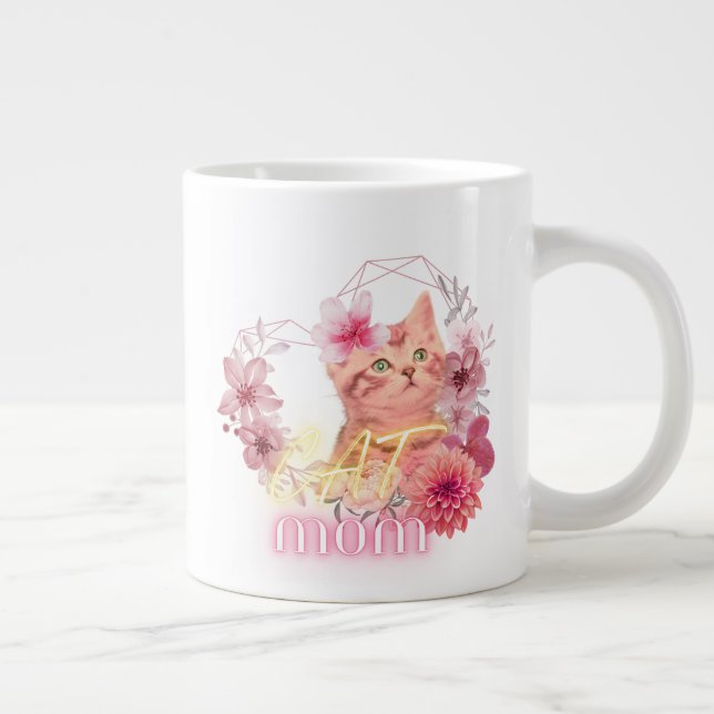 Taza De Café Gigante Cat Mom Mug - Copa De Café De Gatito Floral (Derecha)