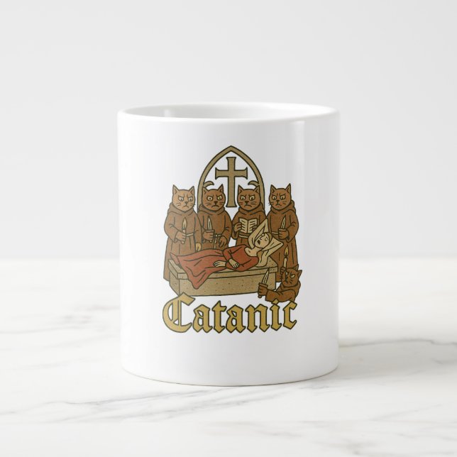 Taza De Café Gigante Catánico - Meme medieval de culto al gato (Frente)