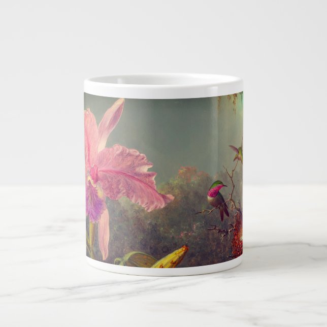 Taza De Café Gigante Cattleya Orchid y tres Hummingbirds Heade (Frente)