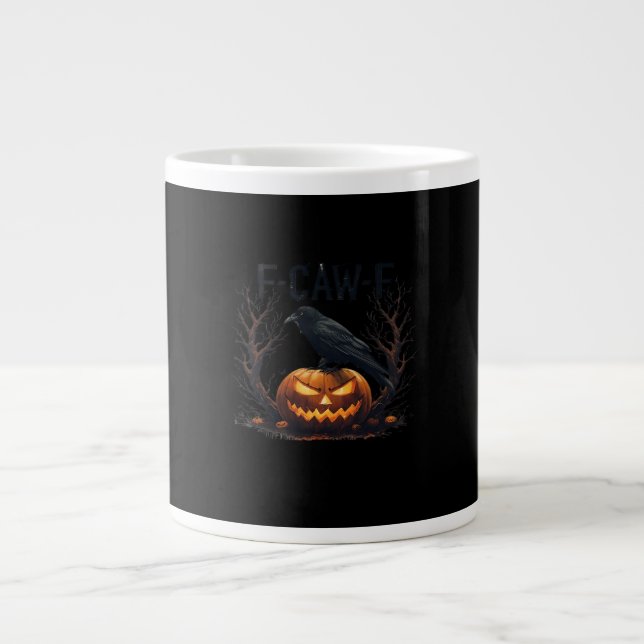 Taza De Café Gigante Caw-F's Spooky Pumpkin Halloween Classic (Frente)