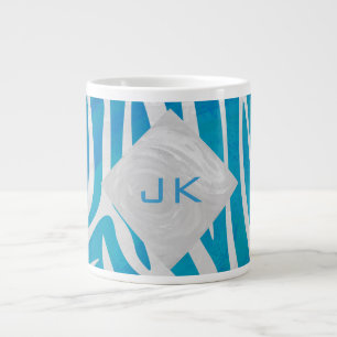 Taza De Café Gigante Cebra Azul y Blanco con Monograma