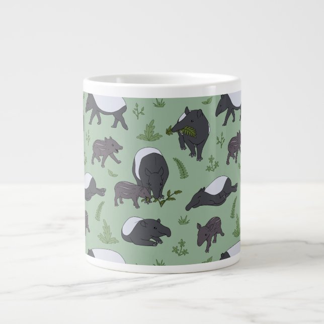 Taza De Café Gigante Cena de la familia Tapir en verde (Frente)