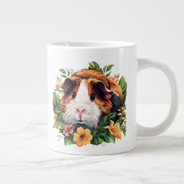 Taza De Café Gigante Cerdo guineano entre flores (Derecha)