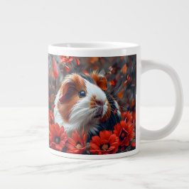 Taza De Café Gigante Cerdo guineano entre flores rojas