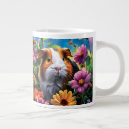 Taza De Café Gigante Cerdo guineano entre flores vibrantes