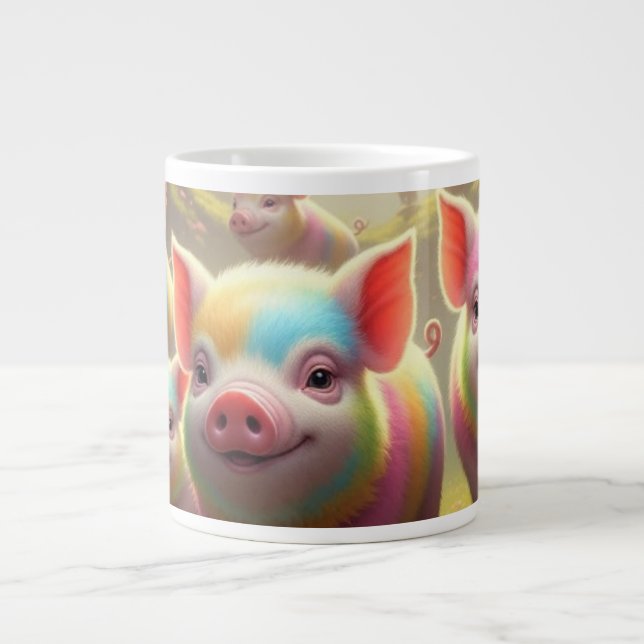 Taza De Café Gigante Cerdos del arcoiris de cerdo Mug (Frente)