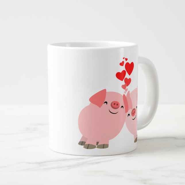 Taza De Café Gigante Cerdos Personalizados cuidos en amor Jumbo Mug (Derecha)