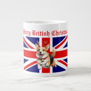 Taza De Café Gigante Cerebros Navidades británicos Corgi Reindes Antler