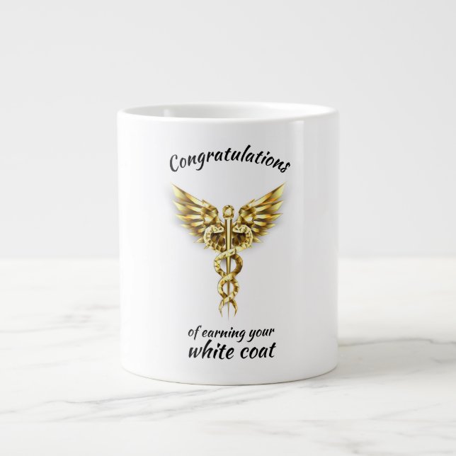 Taza De Café Gigante Ceremonia de Cocina Blanca Oro Médico (Frente)