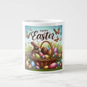 Taza De Café Gigante Cesta de Pascua colorida y feliz con huevos