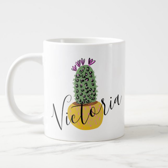 Taza De Café Gigante Cheetah Cactus Nombre Ilustracion Gigante Café Mug (Izquierda)
