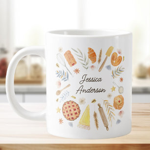 Taza De Café Gigante Chef de Repostería de Acuarela Personalizada