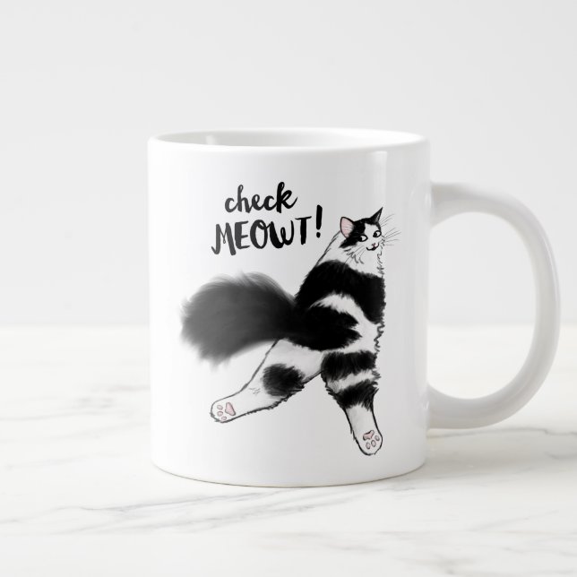 Taza De Café Gigante ¡Chequea a Meowt! Graciosa explosión de gato blanc (Derecha)
