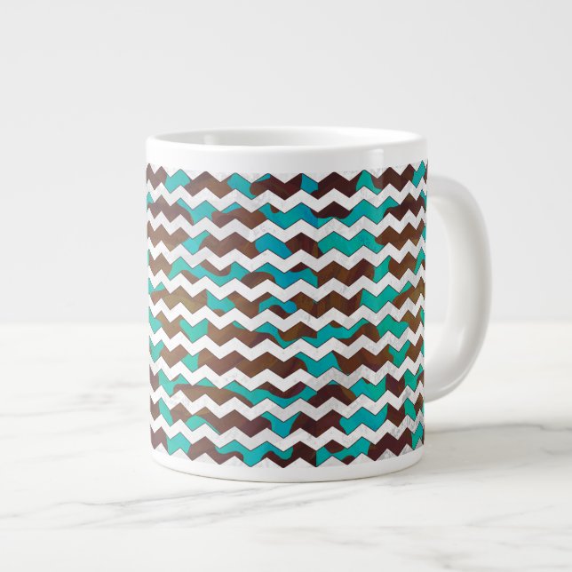 Taza De Café Gigante Chevron Cow Brown e impresión Verde azulada (Derecha)