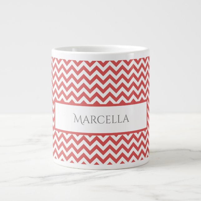 Taza De Café Gigante Chevron Simple Rojo Personalizado Gigante Café Mug (Frente)