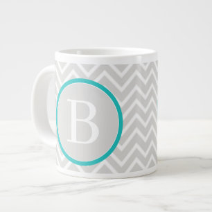Taza De Café Gigante Chevron verde verde azulado Monograma gigante café