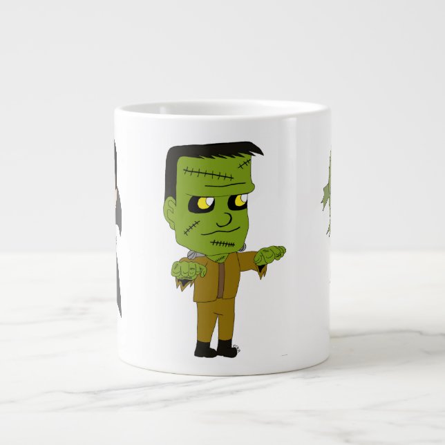Taza De Café Gigante Chibi vampire, monstruo y mummy (Frente)