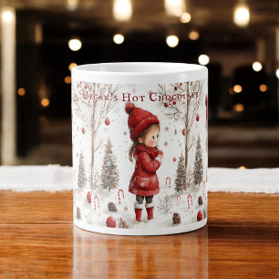 Taza De Café Gigante Chica de Navidad Abrigo Rojo Bastones de Caramelo