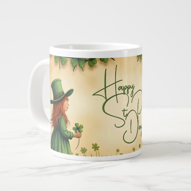 Taza De Café Gigante Chica del Día de San Patricio con Shamrock (Izquierda)