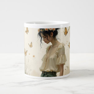 Taza De Café Gigante Chica Etérea con Mariposas en la Naturaleza