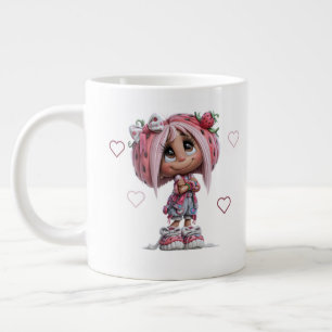 Taza De Café Gigante Chica Fresa Linda Personalizada