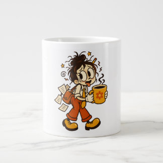 Taza De Café Gigante Chica Retro Caótica de Oficina con Pegatina de Caf