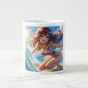 Taza De Café Gigante Chica surfista de anime costero/naútico/tropical