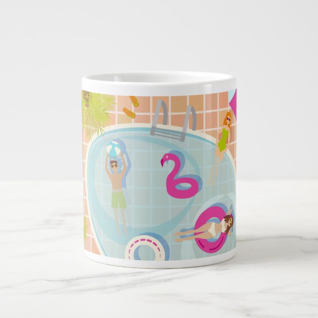 Taza De Café Gigante Chicas de bikini y chicos jugando al billar (Frente)