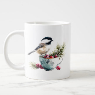 Taza De Café Gigante Chickadee on Teacup With Cranberries