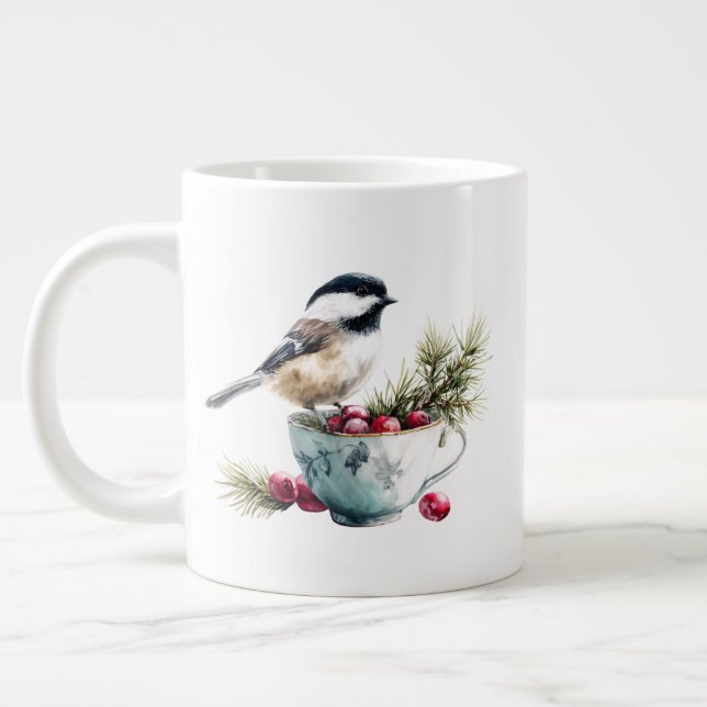 Taza De Café Gigante Chickadee on Teacup With Cranberries (Izquierda)