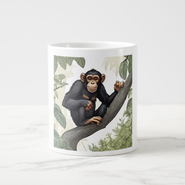 Taza De Café Gigante Chimpancé lindo en la rama saluda (Frente)
