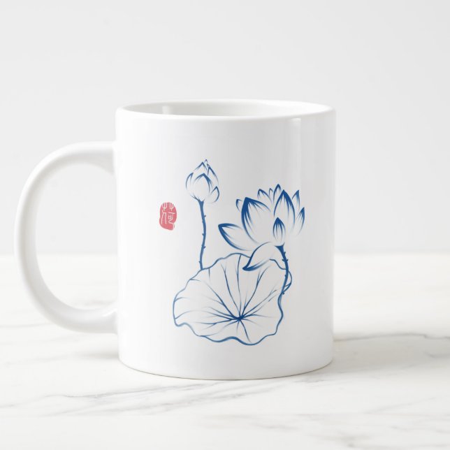 Taza De Café Gigante Chinoiserie Blue Lotus Inspiring Quote (Izquierda)