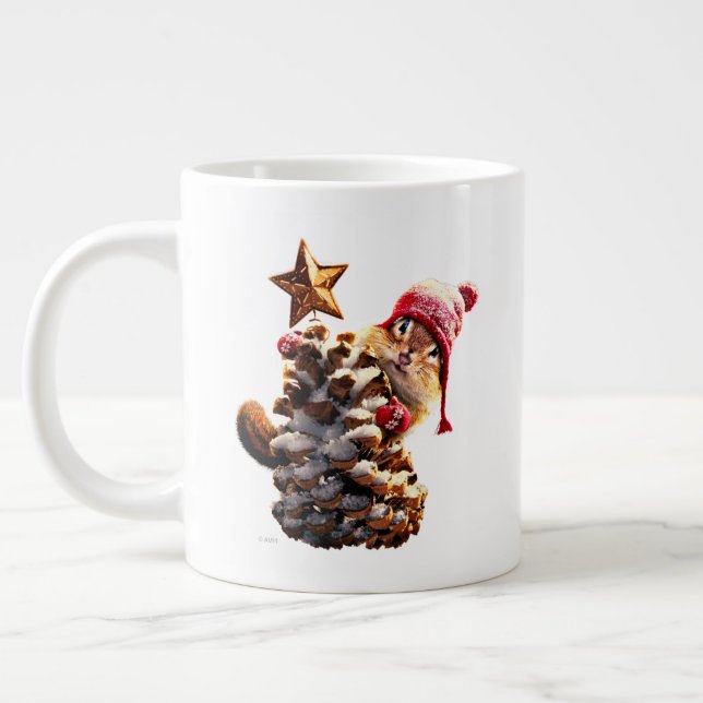 Taza De Café Gigante Chipmunk con árbol de cono de pino (Izquierda)