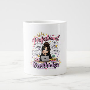 Taza De Café Gigante Chistosa cita blanca de sobrepensador profesional