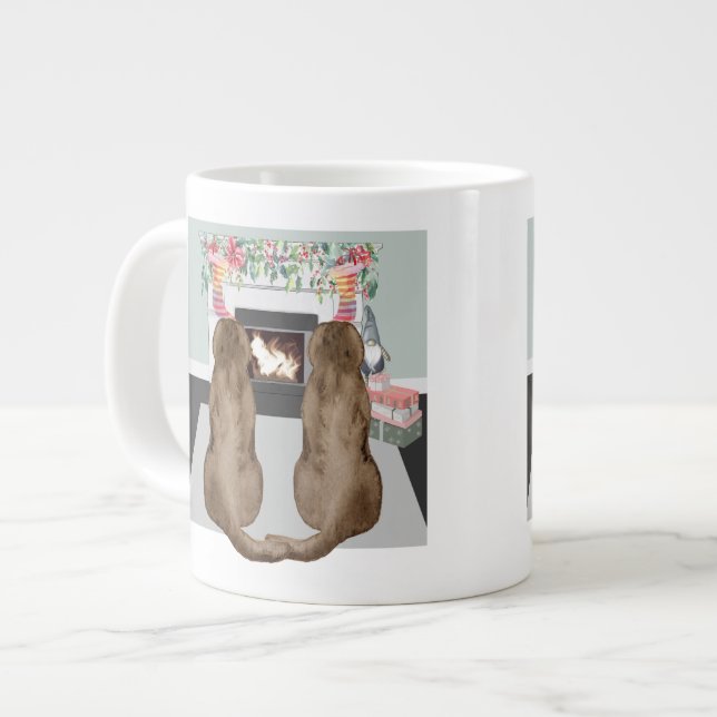 Taza De Café Gigante Chocolate Labrador Perros Navidades chimenea escen (Izquierda)