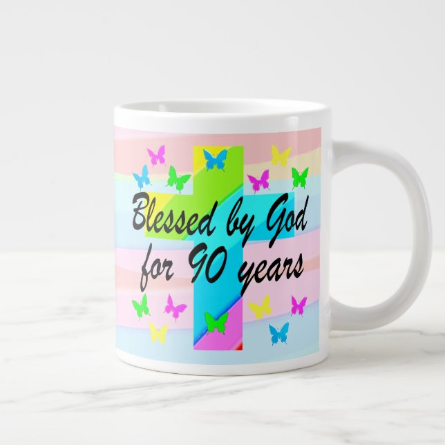 TAZA DE CAFÉ GIGANTE CHRISTIAN 90 BENDICIONES DE CUMPLEAÑOS MUG (Derecha)