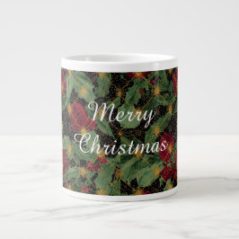 Taza De Café Gigante Christmas Flowers Pattern,Gold Red Green Black 