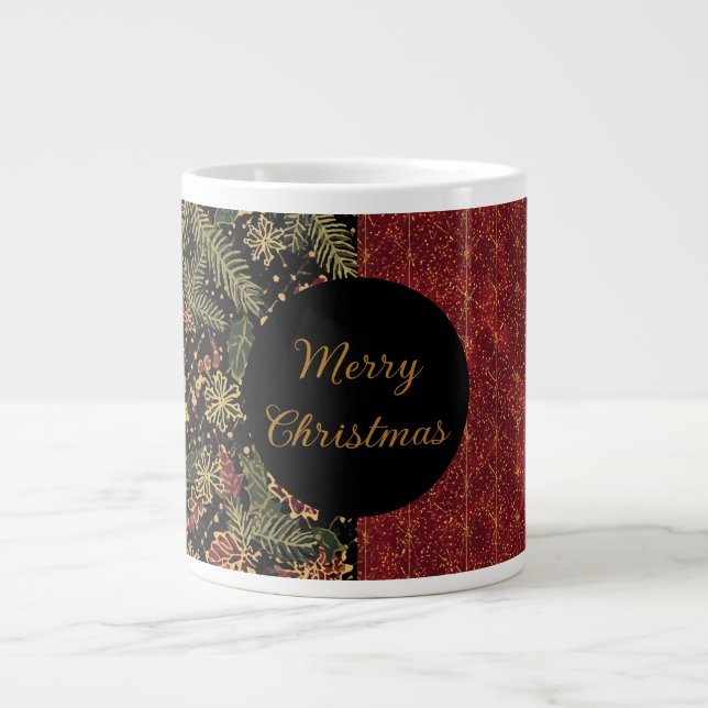 Taza De Café Gigante Christmas Flowers ,Red Gold Black,Merry Christmas  (Frente)