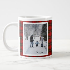 Taza De Café Gigante Christmas Gift 2 Photo Trendy Red Plaid Rustic