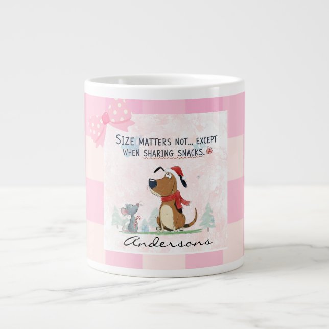 Taza De Café Gigante Christmas pink Plaid Cartoon illustration funny  (Frente)