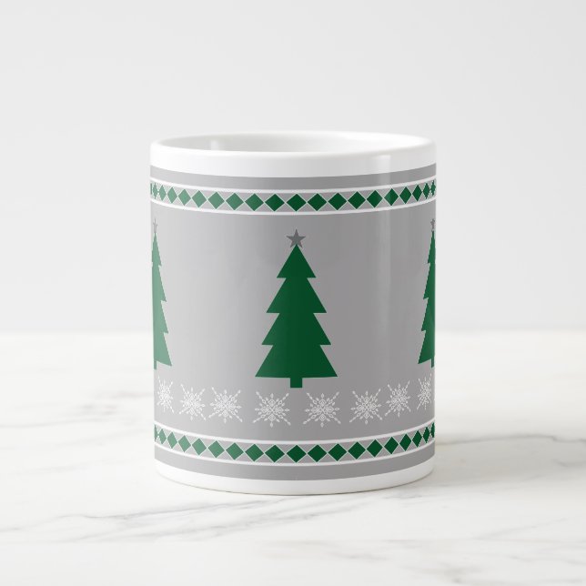 Taza De Café Gigante Christmas Tree and Snowflakes Pattern, (Frente)