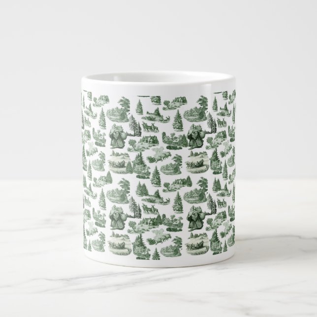 Taza De Café Gigante Christmas Village Themed Green Toile Design (Frente)