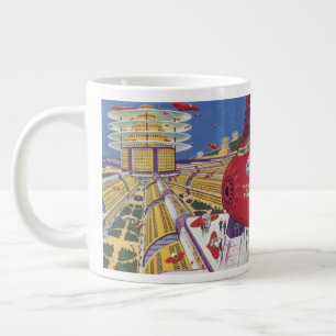 Taza De Café Gigante Ciencia ficción vintage, ciudad futurista de Nueva