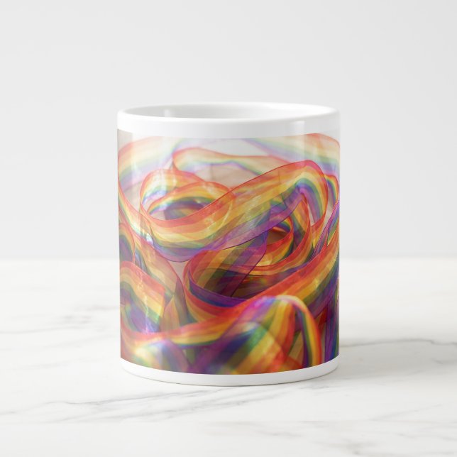Taza De Café Gigante cinta de arcoíris en cascada transparente generada (Frente)