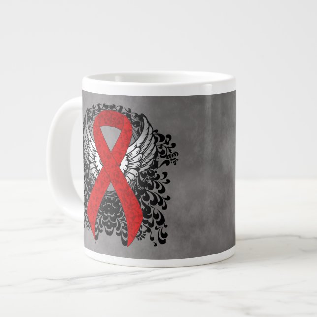 Taza De Café Gigante Cinta de conciencia roja con alas (Izquierda)