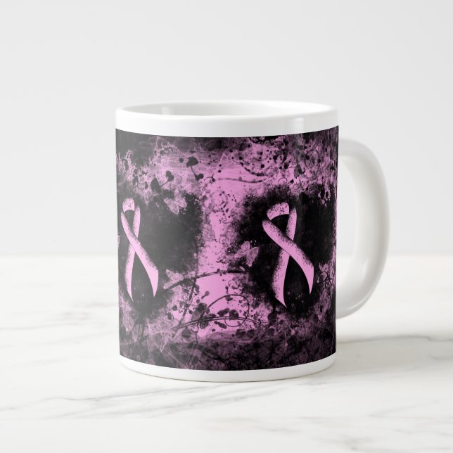 Taza De Café Gigante Cinta De Concienciación Rosa Grunge Heart (Derecha)